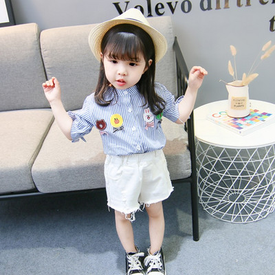 Модерна детска риза за момичета в бял и червен цвят 