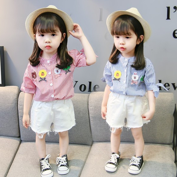 Модерна детска риза за момичета в бял и червен цвят 