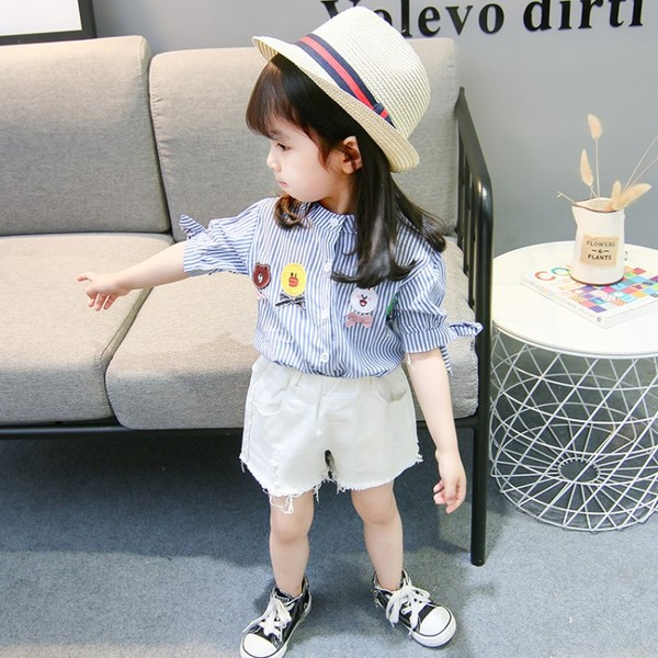 Модерна детска риза за момичета в бял и червен цвят 