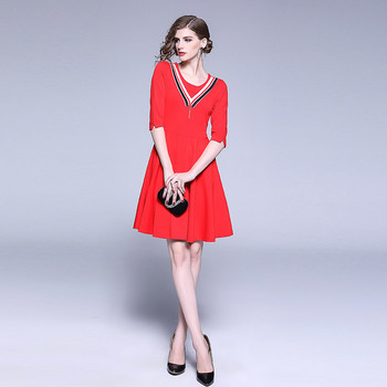 Μοντέρνο γυναικείο φόρεμα με 3/4 μανίκι σε κόκκινο χρώμα