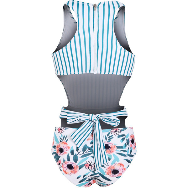 Раиран дамски цял бански костюм с флорален десен 