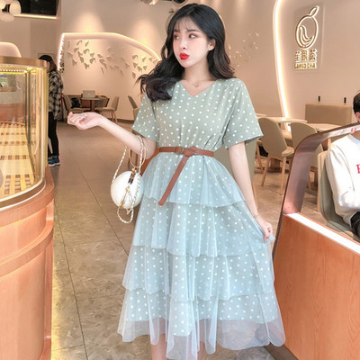 Μοντέρνο γυναικείο φόρεμα με ζώνη σε δύο χρώματα