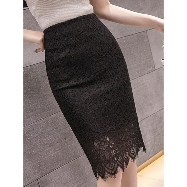 Σύγχρονη γυναικεία φούστα δαντέλα με υψηλή μέση σε δύο χρώματα