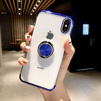 Силиконов калъф с пръстен за iPhone XS Max в син цвят