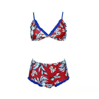 Costum de baie de dama din doua piese cu top triunghiular si model floral