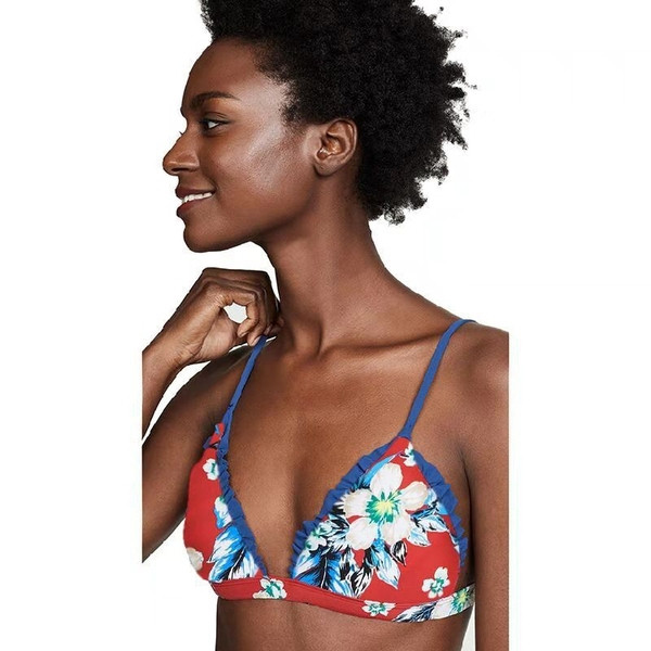 Costum de baie de dama din doua piese cu top triunghiular si model floral