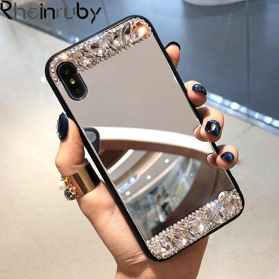 Огледален калъф с камъни за iPhone X и iPhone XS