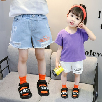 Детски къси дънки за момичета в два цвята с бродерия