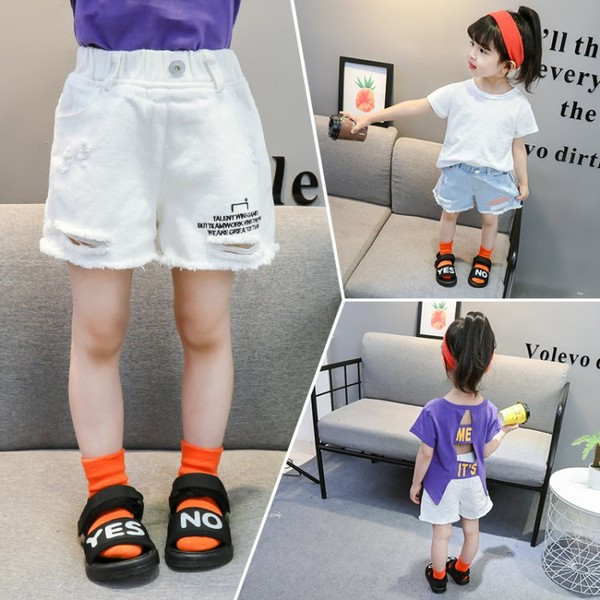 Детски къси дънки за момичета в два цвята с бродерия