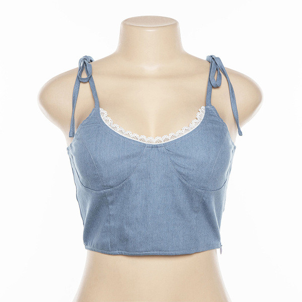 Női farmer felső rövid modell kék nyakkendővel