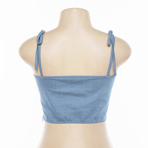 Női farmer felső rövid modell kék nyakkendővel