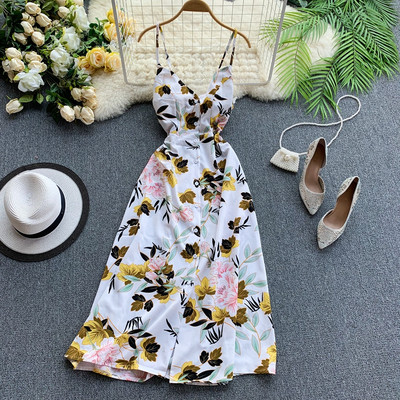 Modern női hosszú ruha vékony pántokkal és gombokkal több színben