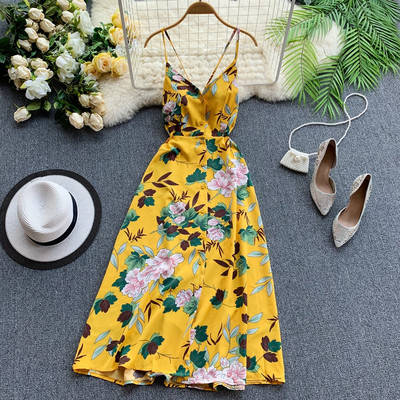 Modern női hosszú ruha vékony pántokkal és gombokkal több színben