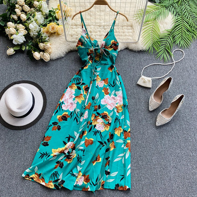 Modern női hosszú ruha vékony pántokkal és gombokkal több színben