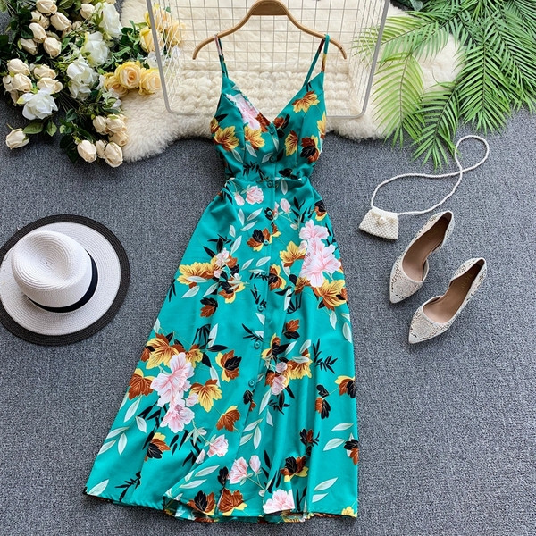 Modern női hosszú ruha vékony pántokkal és gombokkal több színben