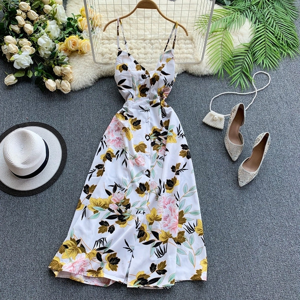 Modern női hosszú ruha vékony pántokkal és gombokkal több színben