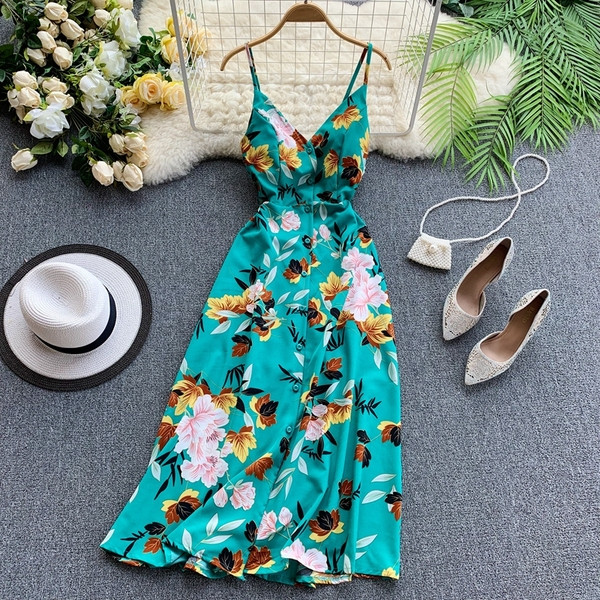 Modern női hosszú ruha vékony pántokkal és gombokkal több színben