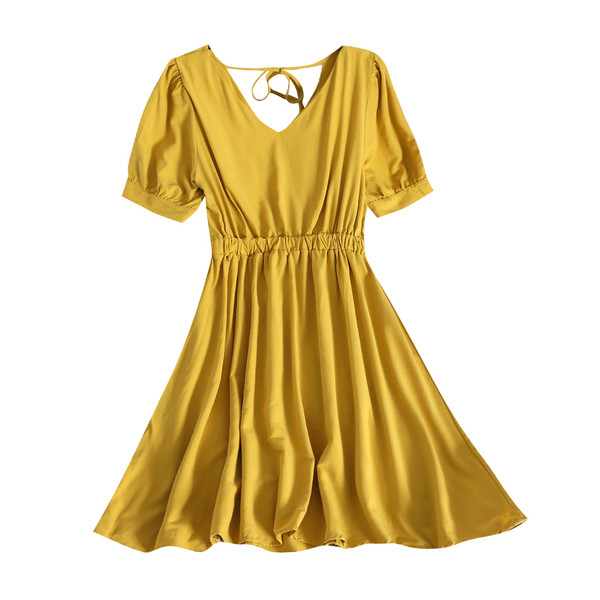 Ежедневна дамска рокля разкроен модел с къс ръкав в няколко цвята