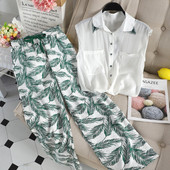 Modern női szett széles nadrággal és inggel több színben