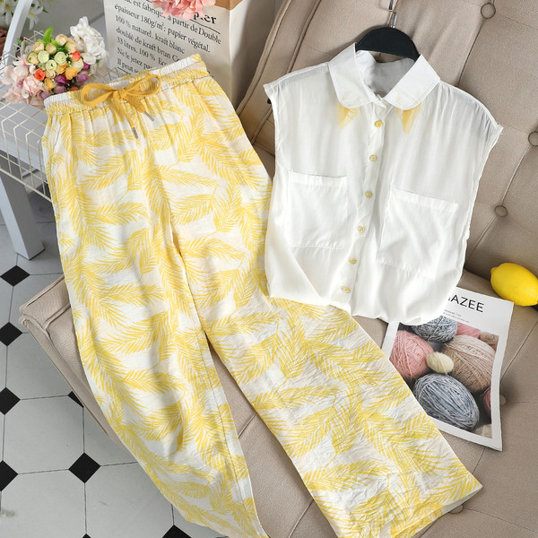 Modern női szett széles nadrággal és inggel több színben