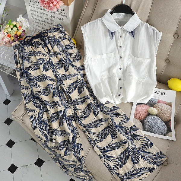 Modern női szett széles nadrággal és inggel több színben