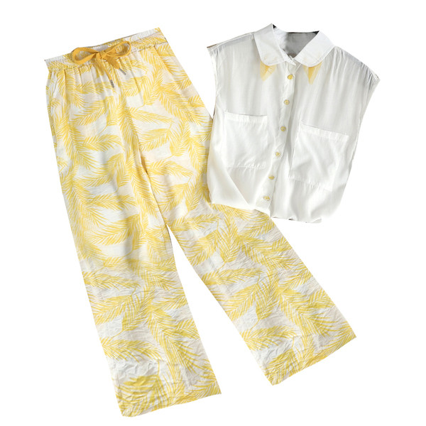 Modern női szett széles nadrággal és inggel több színben