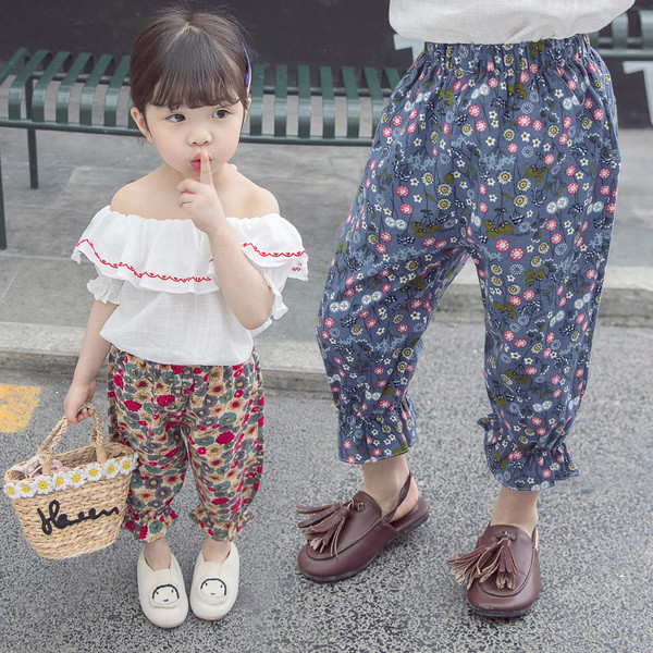 Gyermek nadrág lányoknak két színben virágos motívumokkal