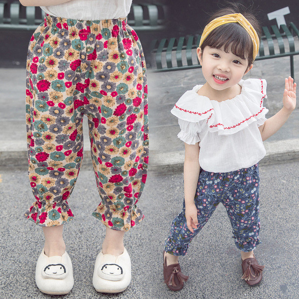 Gyermek nadrág lányoknak két színben virágos motívumokkal
