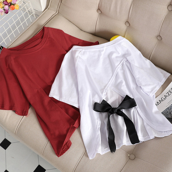 Μοντέρνα γυναικεία μπλούζα με κορδέλα σε μαύρο, λευκό και κόκκινο χρώμα