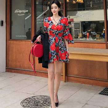 Καλοκαιρινό γυναικέιο φόρεμα με 3/4 μανίκι και floral μοτίβο