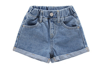 Детски къси дънки с джобове и копче-за момичета