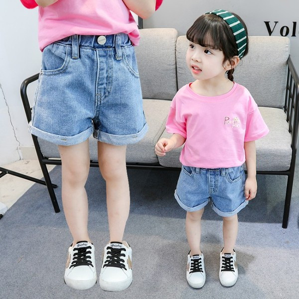 Детски къси дънки с джобове и копче-за момичета