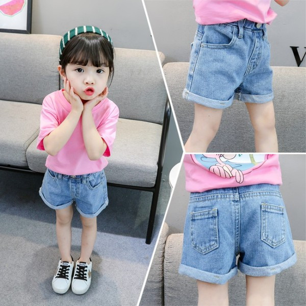 Детски къси дънки с джобове и копче-за момичета