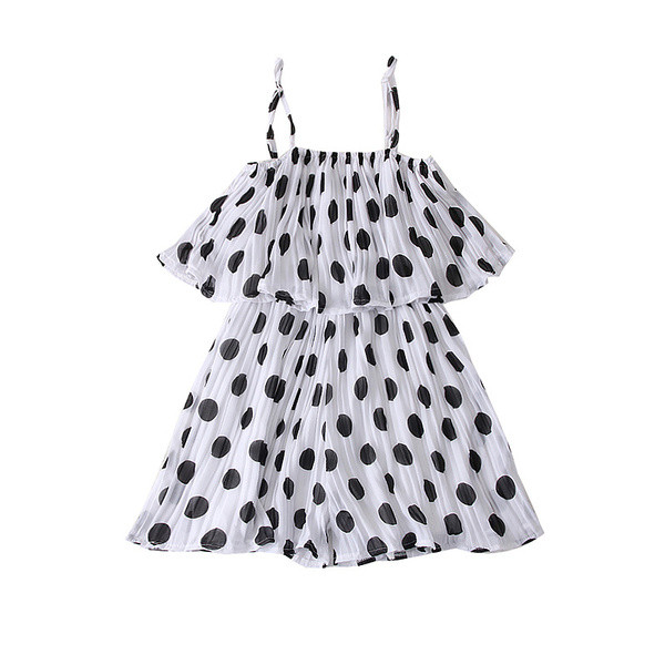 Salopetă de damă modernă plisată cu bretele subțiri în patru culori de puncte