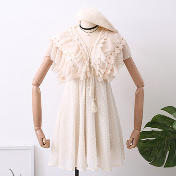 Μοντέρνο γυναικείο φόρεμα με ντεκολτέ σε σχήμα V και φούντα σε τέσσερα χρώματα