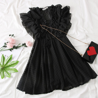 Μοντέρνο γυναικείο φόρεμα με ντεκολτέ σε σχήμα V και φούντα σε τέσσερα χρώματα