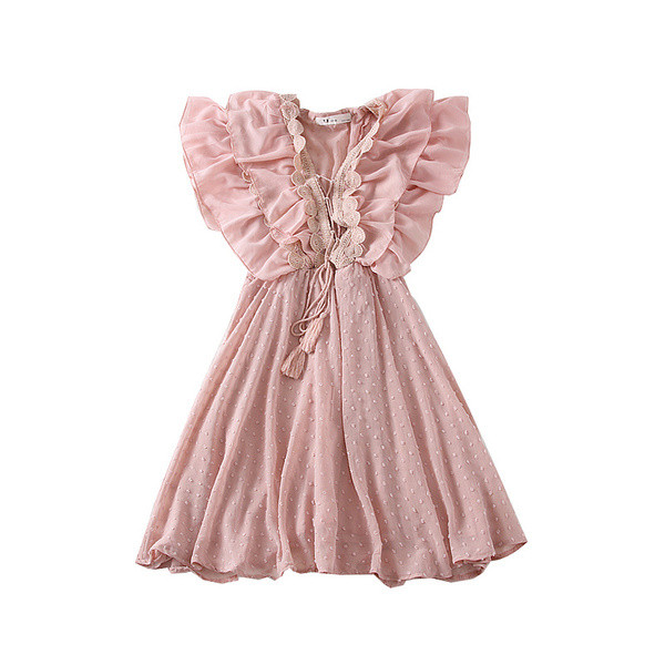 Μοντέρνο γυναικείο φόρεμα με ντεκολτέ σε σχήμα V και φούντα σε τέσσερα χρώματα