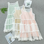 Σύγχρονο γυναικείο φόρεμα σε τρία χρώματα και φούντα δαντέλα