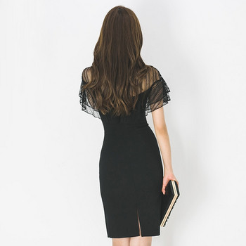 Κομψό γυναικείο φόρεμα με δαντέλα σε μαύρο χρώμα