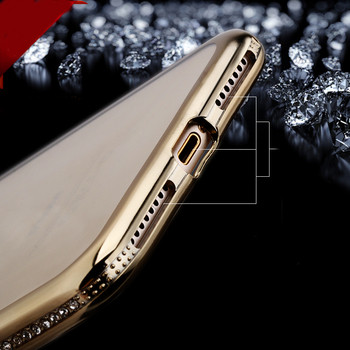 Силиконов калъф с декорация камъни в златист цвят за iPhone 6 и iPhone 6S