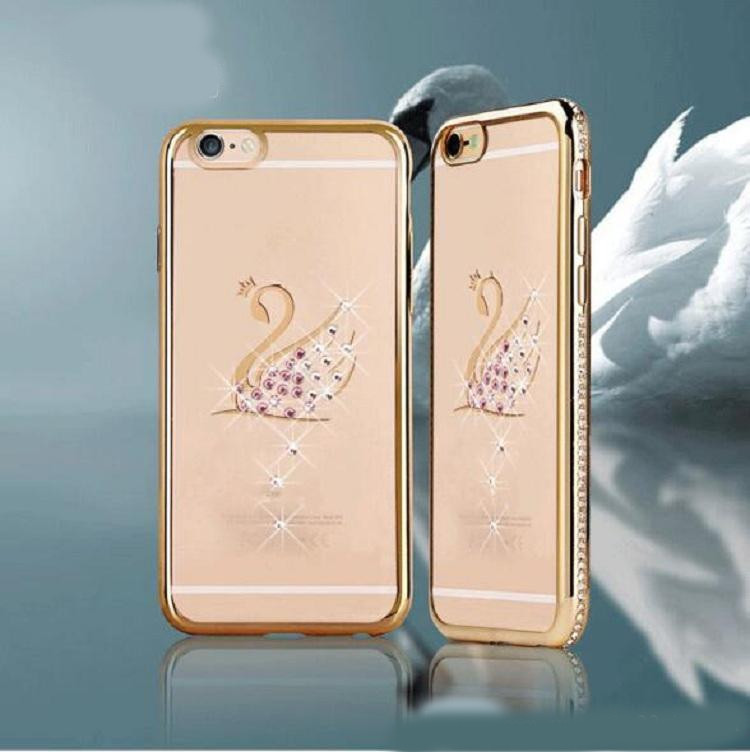 Husa din silicon cu pietre decorative de culoare aurie pentru iPhone 6 si iPhone 6S