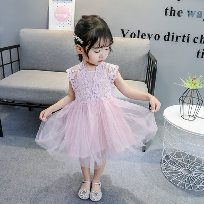 Детска модерна рокля в два цвята с тюл и дантела