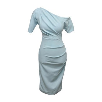 Σύγχρονο γυναικείο φόρεμα σε λευκό και μπλε χρώμα