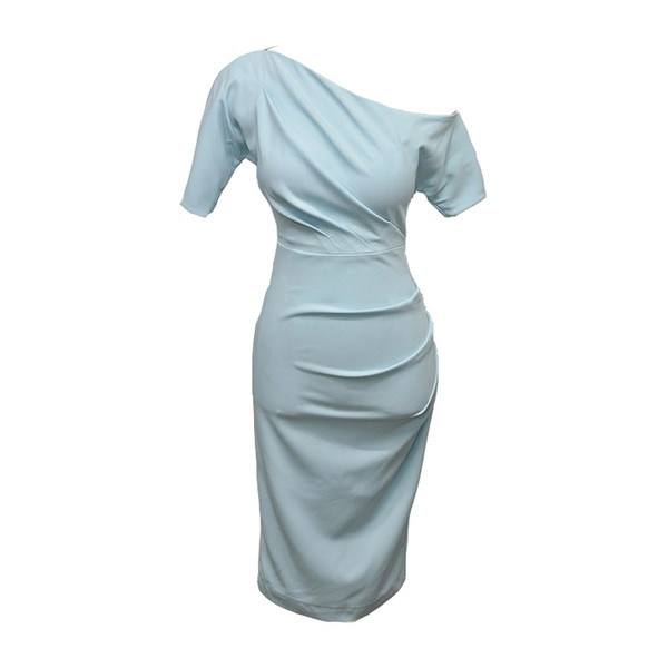 Σύγχρονο γυναικείο φόρεμα σε λευκό και μπλε χρώμα