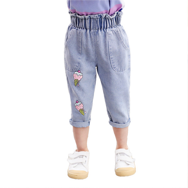 Modern gyerekfarmer hímzéssel és zsebekkel lányoknak