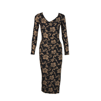 Γυναικείο κομψό φόρεμα με μακριά μανίκια και λαιμόκοψη σε σχήμα V