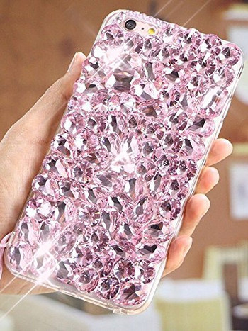 Силиконов калъф с камъни в розов цвят за iPhone 7 plus и iPhone 8 plus
