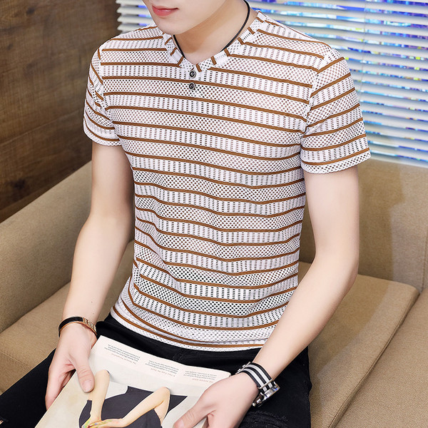 Férfi póló három színben V-nyakkal és gombokkal