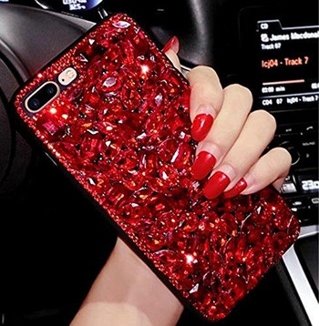 Силиконов калъф с камъни в червен цвят за iPhone X и iPhone XS