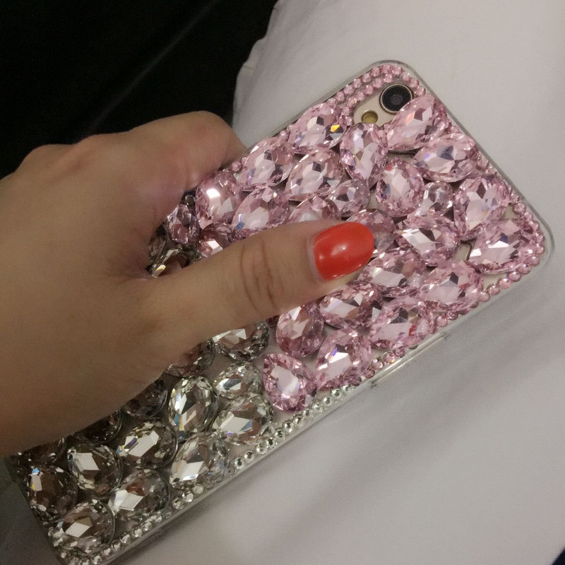 Husa din silicon cu pietre alb si roz pentru iPhone 7 plus si iPhone 8 plus